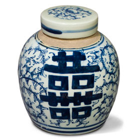 Blue and White Porcelain Double Happiness Chinese Jar