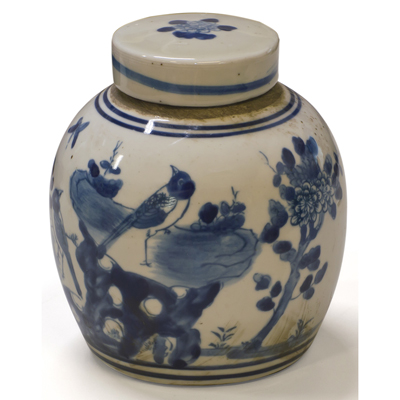 Blue and White 4.5in Porcelain Flower and Bird Oriental Jar