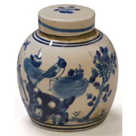 Blue and White Porcelain Flower and Bird Oriental Jar