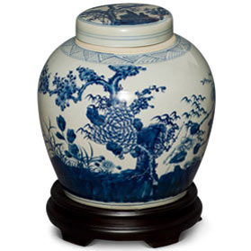 Blue and White Flower Motif Porcelain Chinese Jar