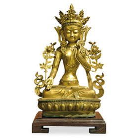 Bronze Tibetan Buddha Sitting in Abhaya Mudra