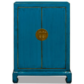 Distressed Turquoise Elmwood Chinese Ming Cabinet