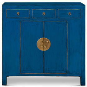 Distressed Aqua Blue Elmwood Ming Style Asian Sideboard