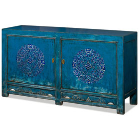 Distressed Blue Elmwood Tibetan Cabinet