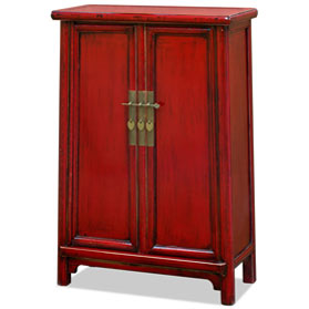 Elmwood Distressed Red Ming Chinese Cabinet