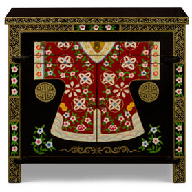 Hand Painted Elmwood Mandarin Robe Motif Oriental Cabinet