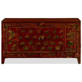 Elmwood Distressed Red Dong-Bei Oriental Cabinet