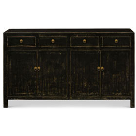 Distressed Matte Black Elmwood Ming Oriental Cabinet