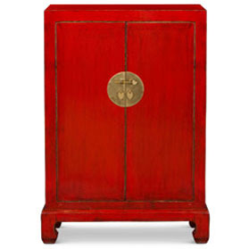 Distressed Red Elmwood Chinese Ming Cabinet