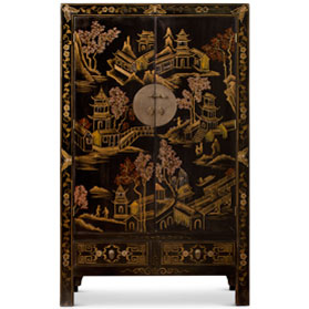 Hand Painted Chinoiserie Chinese Scenery Motif Armoire