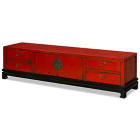 Distressed Red Elmwood Kang Oriental Media Cabinet