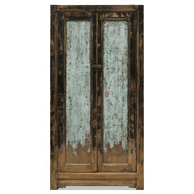 Distressed Black and Light Blue Elmwood Chinese Ming Armoire