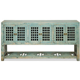 Distressed Light Blue Elmwood Dynasty Asian Sideboard