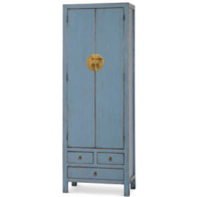 Distressed Pastel Blue Elmwood Chinese Ming Armoire