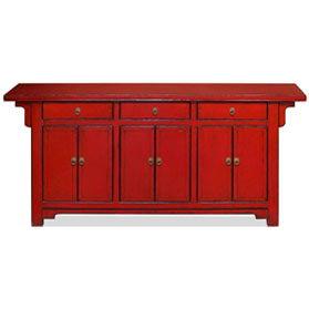 Distressed Red Elmwood Peking Oriental Altar Sideboard