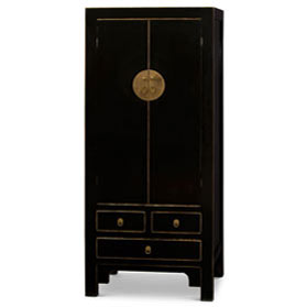 Distressed Black Elmwood Chinese Ming Armoire