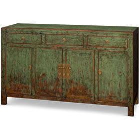 Distressed Teal Elmwood Peking Asian Sideboard