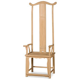 Distressed Natural Finish Elmwood Ming Tall Arm Chair