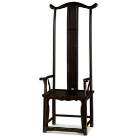 Distressed Black Elmwood Chinese Ming Tall Armchair