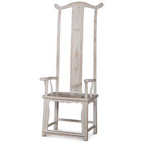 Distressed White Elmwood Ming Tall Arm Chair