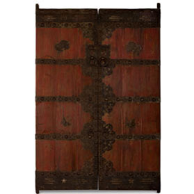Vintage Chinese Temple Elmwood Doors with Iron Hardware