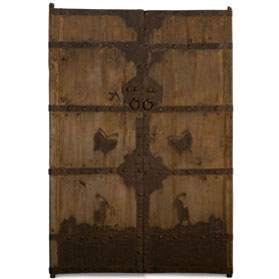 Vintage Chinese Temple Elmwood Doors with Iron Hardware