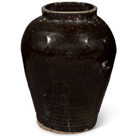 Vintage Village Black Oriental Ceramic Jar