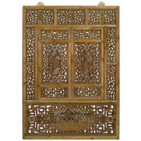 Cedar wood Lattice Window Shutter with People Asian Wall Plaque