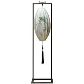 Hanging Chinese Palace Floor Lantern with Pheasant Bird Shade