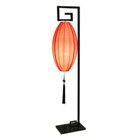 Hanging Chinese Palace Floor Lantern with Red Shade