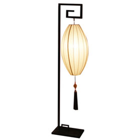 Hanging Chinese Palace Floor Lantern with Beige Shade