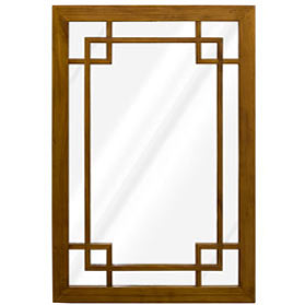 Walnut Finish Elmwood Window Panel Motif Asian Mirror