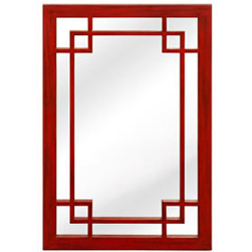 Red Elmwood Window Panel Asian Mirror