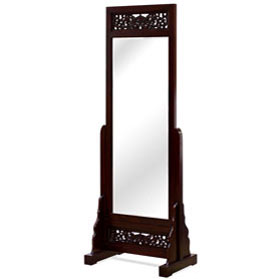 Dark Cherry Dragon Motif Elmwood Chinese Full Length Standing Mirror