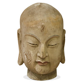 Vintage Enlightened Monk Head Chinese Wooden Sculpture