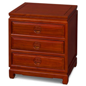 Natural Finish Elmwood Chinese Longevity Design Nightstand