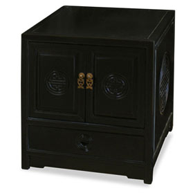 Black Elmwood Chinese Longevity Motif Petite Cabinet