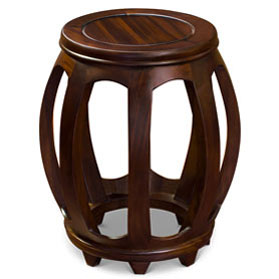 Mahogany Finish Elmwood Palace Oriental Drum Stool