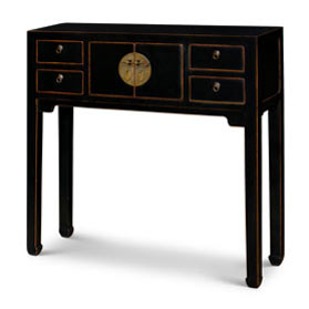 Distressed Black Petite Elmwood Chinese Mandarin Console