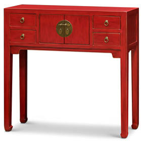 Distressed Red Petite Elmwood Chinese Mandarin Console