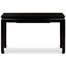 48in Matte Black Elmwood Chinese Key Motif Asian Console Table