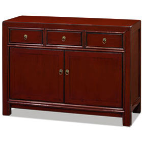 Elmwood Distressed Dark Red Chinese Ming Sideboard