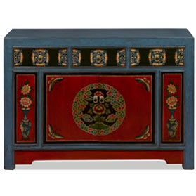 Elmwood Peony and Butterfly Motif Tibetan Cabinet