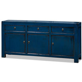 Distressed Blue Elmwood Chinese Ming Cabinet