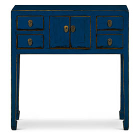 Distressed Blue Elmwood Chinese Petite Console Table