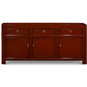 Distressed Dark Red Elmwood Chinese Ming Cabinet