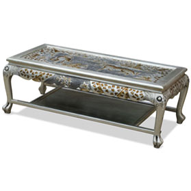 Hand Painted Silver Leaf Tiger Motif Queen Anne Oriental Coffee Table