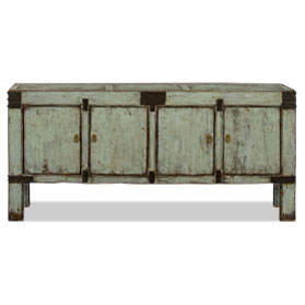 Vintage Distressed Light Grey Elmwood Tang Asian Sideboard