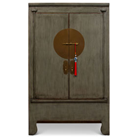 Distressed Earl Grey Elmwood Chinese Ming Wedding Cabinet Armoire