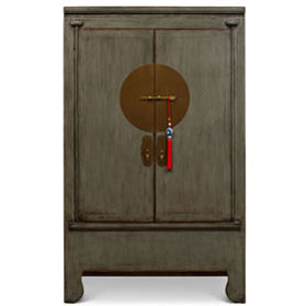 Distressed Earl Grey Elmwood Chinese Ming Wedding Cabinet Armoire